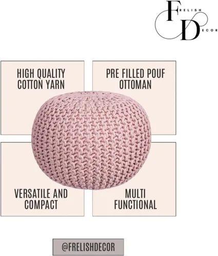 Vista 16 de FRELISH DECOR - Puf redondo otomano tejido a mano, 100% algodón, puf de punto, silla de suelo para sala de estar, reposapiés de dormitorio para sofá
