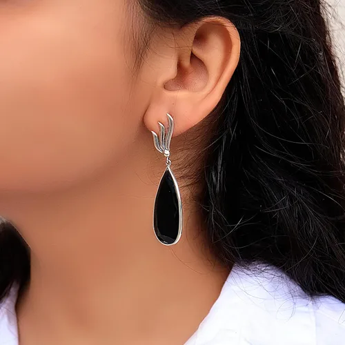 Vista 2 de PHNX Black Onyx Earrings Dangle, Large Dangle Earrings Women Boho, Handmade Jewelry Earrings Sterling Silver, Unique Gifts For Her