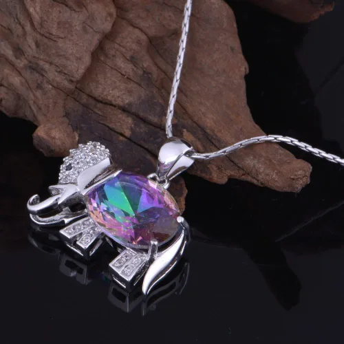 Vista 6 de Uloveido Collar colgante de elefante de la suerte de topacio místico arco iris regalos día N1154