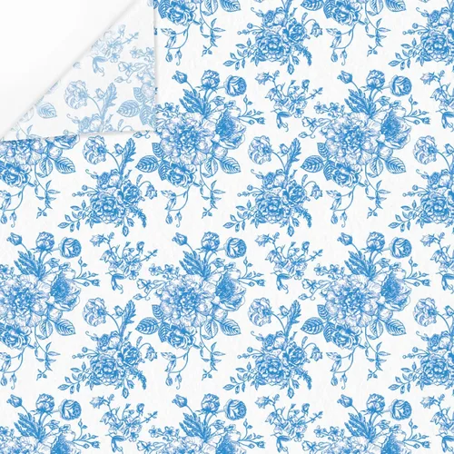 AnyDesign 100 hojas de papel de seda floral azul chinoiserie, papel de regalo vintage azul y blanco, papel de embalaje de flores azules y blancas,