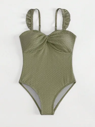 Vista 5 de WDIRARA Traje de baño de una pieza fruncido con volantes y nudo frontal para niña