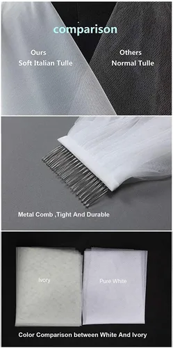 Vista 6 de 1 nivel para mujer, velo de novia de boda con peine, longitud de la punta de los dedos X01