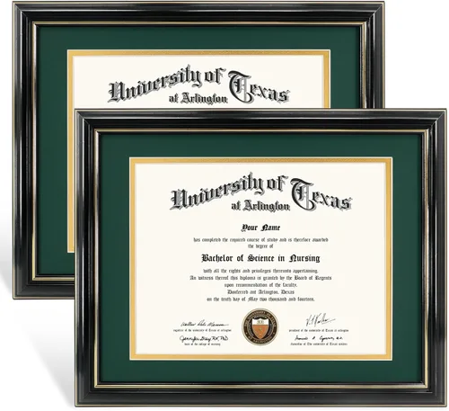Vista 50 de GraduationMall Marco de diploma de certificado de 8.5 x 11, madera maciza y vidrio templado, acabado negro con ribete dorado