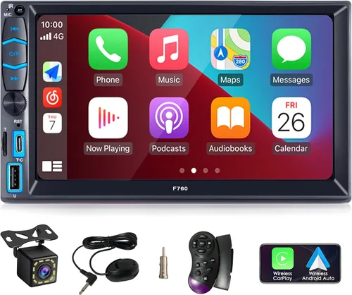 Estéreo de auto doble DIN Apple Carplay y Android Auto Radio para automóvil, radio de pantalla táctil de 7 pulgadas, Bluetooth, radio AM/FM,