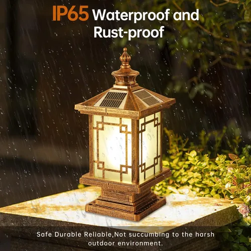 Vista 4 de Luz LED Solar para Poste Exterior, Lámpara de Tapa de Poste de Cerca de Aluminio con Control Remoto Regulable, Luces de Pilar Solares IP65