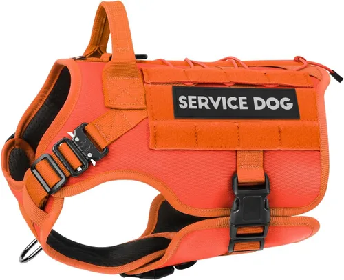 Vista 10 de PETNANNY - Chaleco táctico para perro de servicio - Arnés de apoyo emocional sin tirones con parches de gancho y bucle y sistema Molle para Negro