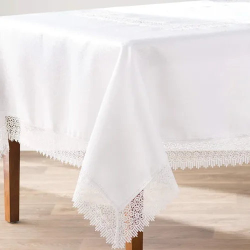 Vista 3 de Violet Linen Treasure - Mantel rectangular de encaje, 52 x 70 pulgadas, color blanco