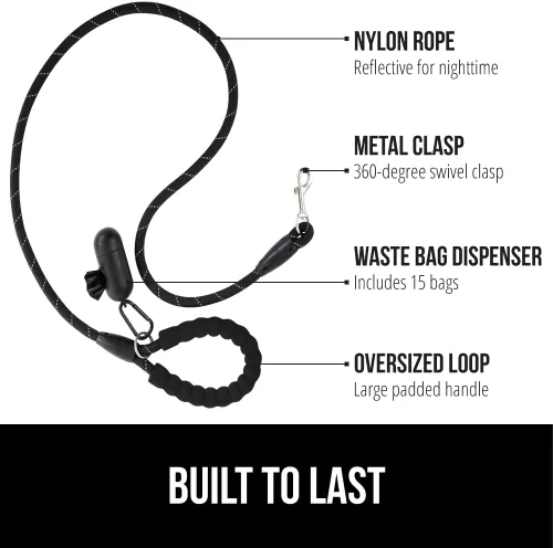 Vista 2 de GORILLA GRIP Correa para perro, correas de cuerda reflectantes de servicio pesado para perros de razas grandes, medianas y pequeñas, esencial
