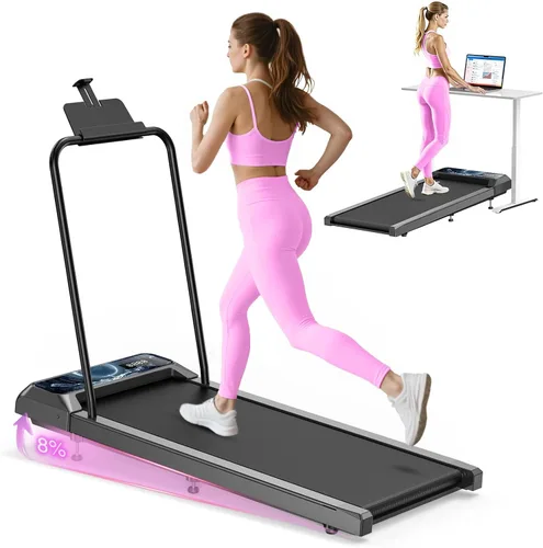 HCOIW Walking Treadmill Pad with Incline - Portable Under Desk Treadmill, Walking Mat Pad with Handle Bar, 2.5HP Low Noise, 2 in 1 Treadmills for