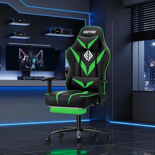 Vista 2 de HOFFREE Massage Gaming Chair for Adults 155° Reclining Computer Gamer Chair with Footrest and Adjustable Armrests Ergonomic Video Game Chairs Green