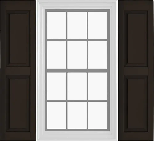 Vista 37 de Persianas de vinilo de panel elevado Pontiac Trail (1 par) 14.5"x31" - Negro Cosmos/Pintable Persianas de ventana exteriores Incluye hardware