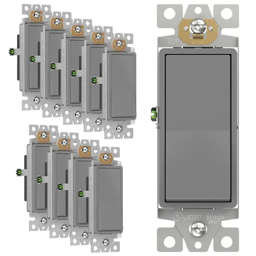 Vista 50 de ENERLITES - Interruptor de palanca decorativo de encendido/apagado con placas de pared, unipolar, 3 cables, tornillo de conexión a tierra, grado