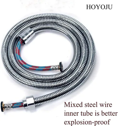 Vista 7 de Manguera de ducha de mano de 59 pulgadas, cable de acero inoxidable de grado comercial con tuerca de 1/2 IPS inserto de latón macizo, manguera