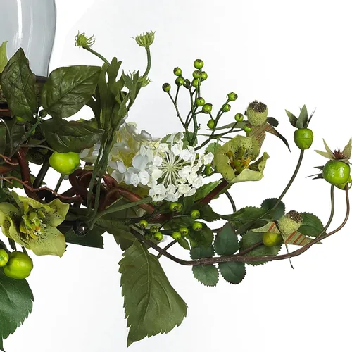 Vista 2 de Nearly Natural 4634-CR Hydrangea Triple Candleabrum Centerpiece, Cream 29" x 10.25" x 10.25
