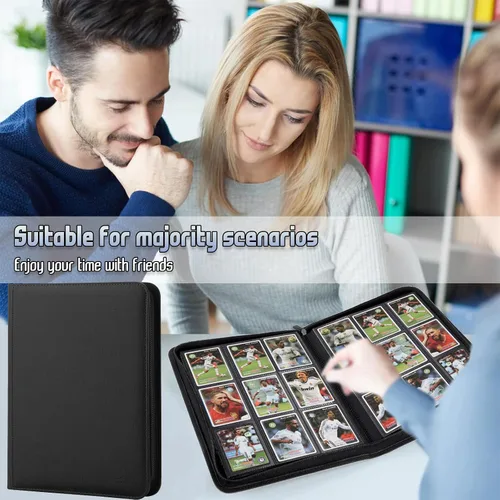 Vista 4 de Carpeta de 9 bolsillos para tarjetas intercambiables, capacidad 540 con cierre de cremallera, protector de tarjetas de piel sintética de doble cara