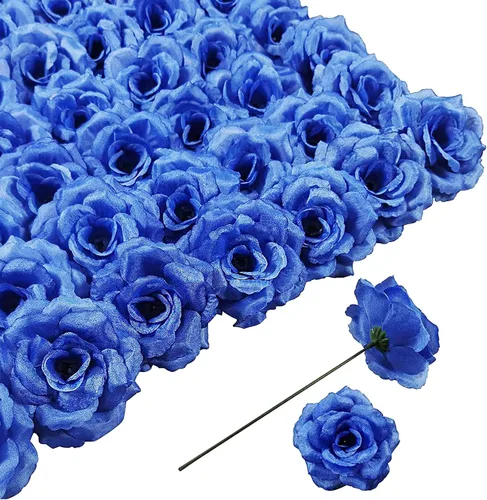 Vista 19 de Flores artificiales de rosas, 50 unidades de rosas negras a granel con tallo, cabeza de flor falsa de rosa de seda de 3 pulgadas para boda, fiesta