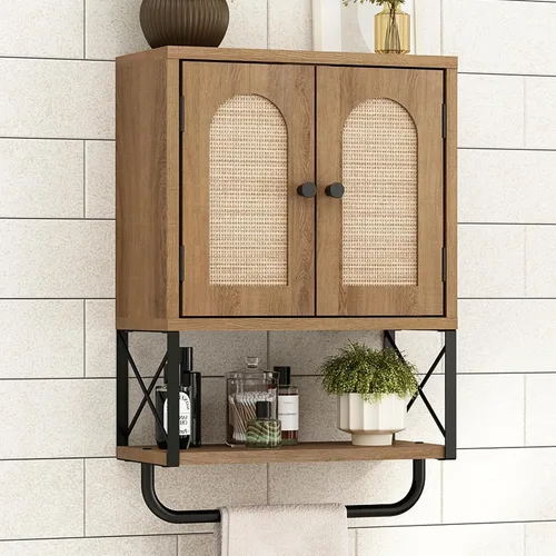 RUSTOWN Gabinete de pared del cuarto de baño de la rota, Boho sobre el Roble natural