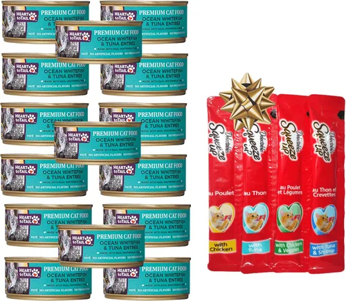 CAT Food 5.5 onzas (paquete de 15) pescado blanco y atún oceánico + regalo Squeeze UP (4 ONU) pescado blanco océano y atún Entree