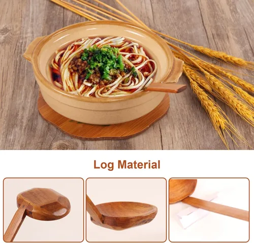 Vista 2 de Cuchara de ramen de mango largo, cuchara grande de madera para olla caliente, cucharas de sopa de concha de tortuga, 2 cucharas de ramen de mango