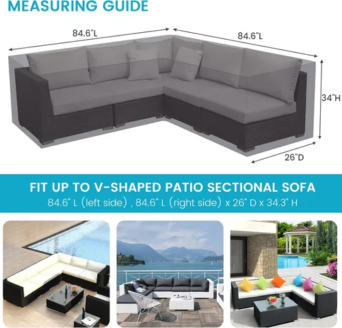 Vista 2 de Funda de sofá modular para patio, impermeable, resistente al viento, 85 x 85 pulgadas, en forma de V, para sofá de jardín, sofá seccional L