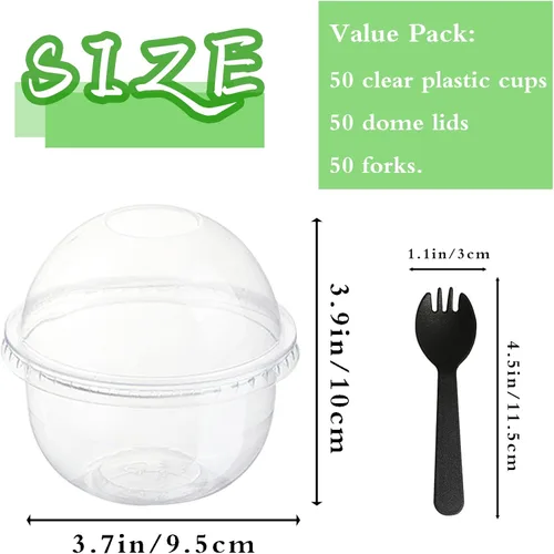 Vista 2 de Panxxsen Paquete de 50 vasos de plástico transparente con tapas de cúpula, tazas de parfait de 8 onzas sin agujeros, taza de postre desechable