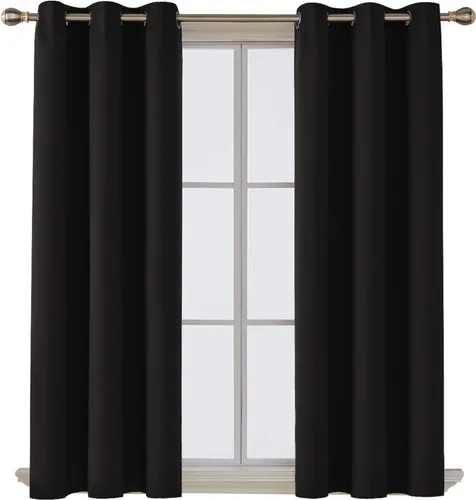 Vista 2 de Deconovo Black Blackout Curtains 42x63 Inch Bundle with Throw Pillow Covers Corduroy 18x18 Inch Cream