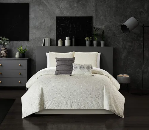 Chic Home Mayflower - Juego de edredón de 5 piezas con diseño de medallón en relieve, incluye fundas de almohada decorativas, tamaño Queen, color
