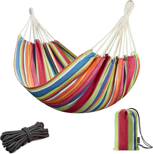 Vista 12 de JoyView Hamaca brasileña para una sola persona, hamaca portátil con cuerdas para colgar y bolsa de transporte, grande de 78.8 x 39.4 pulgadas