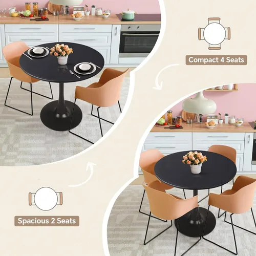 Vista 7 de Small Space - Mesa de comedor redonda de tulipán negro de 27.5 pulgadas, mesa de cocina moderna con base de pedestal para 2-4 personas, fácil