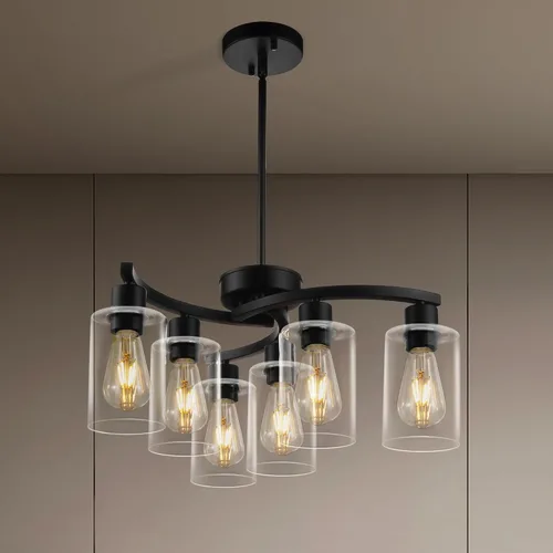 Vista 8 de Candelabros de comedor modernos de 3 luces sobre mesa, lámpara negra para comedor, lámpara de granja con pantalla de cristal, luces colgantes
