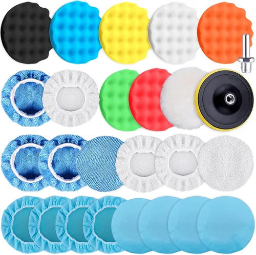 SIQUK 26 piezas de almohadillas de pulido para coche de 6 pulgadas, kit de almohadillas de pulido de coche de espuma, almohadillas de pulido de
