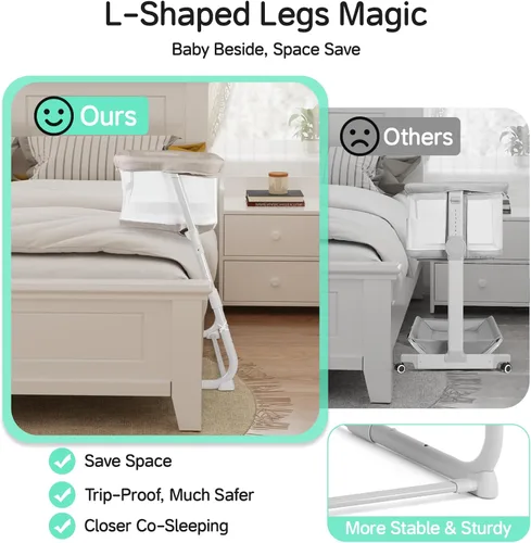 Vista 6 de Cowiewie Moisés para dormir, moisés para bebé, se desliza sobre la cama, ajuste de altura de 5 posiciones y moisés de pared transpirable de malla