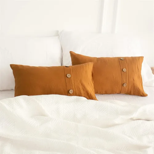 Vista 30 de Simple&Opulence - Juego de funda de edredón 100 % lino, 2 piezas con cierre de botón de coco, de lino francés lavado, color liso, suave