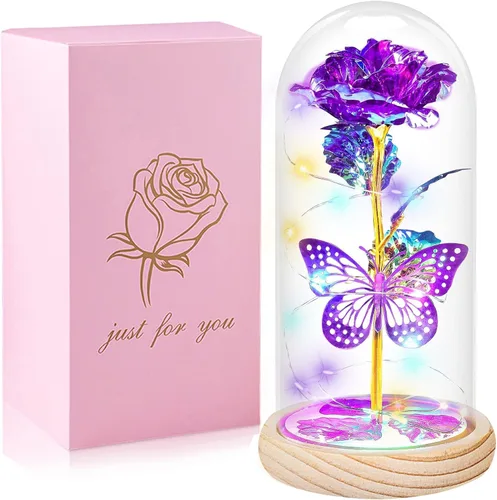 QUNPON Regalos de rosas para el día de la madre, regalos de rosas para mujeres, regalos de cumpleaños para mujeres, flores de mariposa moradas para