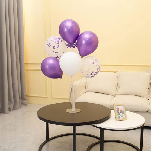 Vista 6 de Juego de 4 soportes para globos morados, centros de mesa morados, decoraciones de fiesta moradas para cumpleaños, despedida de soltera, boda