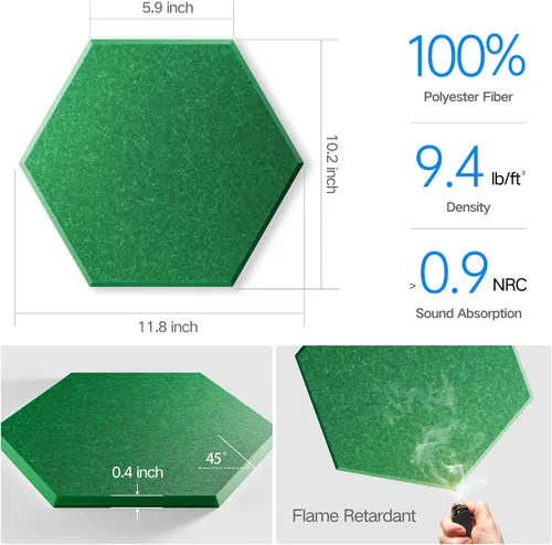 Vista 252 de Paquete de 12 paneles acústicos autoadhesivos de 12 x 10 x 0.4 pulgadas, paneles de espuma a prueba de sonido con alta densidad, elegante diseño