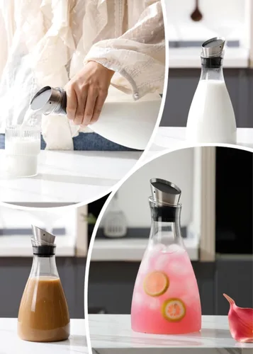 Vista 5 de Purefold - Jarra de vidrio de 44 onzas con tapa de acero inoxidable, jarra para té helado, jarra para jugo, tetera y cafetera, vajilla perfecta