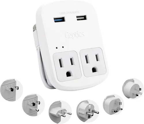 Vista 20 de Adaptador de viaje Ceptics, de EE. UU. a Japón, Filipinas, con doble USB, tipo A, ultra compacto Tipo M - Suráfrica