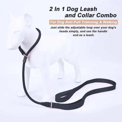 Vista 95 de Correa antideslizante para perro, correa de entrenamiento para perros con doble asa, correa antideslizante de cuero suave y collar, correa de nailon