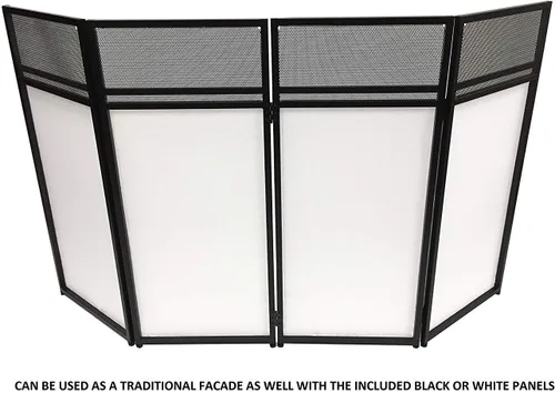Vista 9 de Fachada para Eventos de DJ Scrim Blanco/Negro Marco de Metal Cabina + Mesa Plana de 20" x 40" Incluye Paneles Blancos y Negros + Estuches