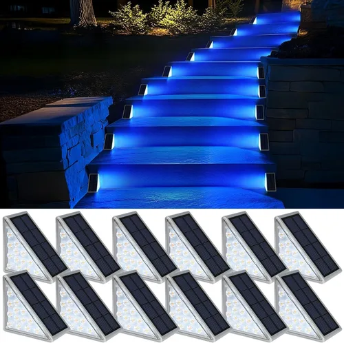 Vista 8 de AUDLES Luces LED Solares para Escalones Impermeables Luces de Escalera para Exteriores, Luz Solar de Cubierta Blanca Cálida IP67 Luces de Decoración