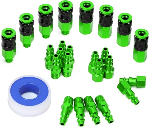 Vista 9 de 15 piezas de acoplador de aire de aluminio de 1/4 pulgadas NPT y kit de enchufe, accesorios de aire de conexión rápida, juego de conectores rápidos