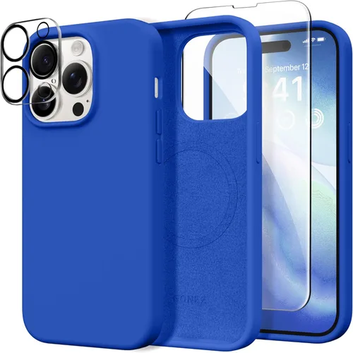 Vista 1106 de GONEZ Funda magnética para iPhone 14, compatible con Magsafe, con protector de pantalla + protector de cámara, forro de microfibra antiarañazos