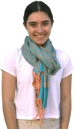 Vista 2 de SILVERFEVER - Chal vintage para mujer, estampado de cachemira jacquard, pashmina, para ocasiones especiales, bufanda de noche, estola de doble cara