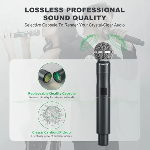 Vista 3 de Phenyx Pro Micrófono inalámbrico profesional, micrófono dinámico UHF de 911.3 MHz, micrófono inalámbrico de metal, transmisor de micrófono de mano