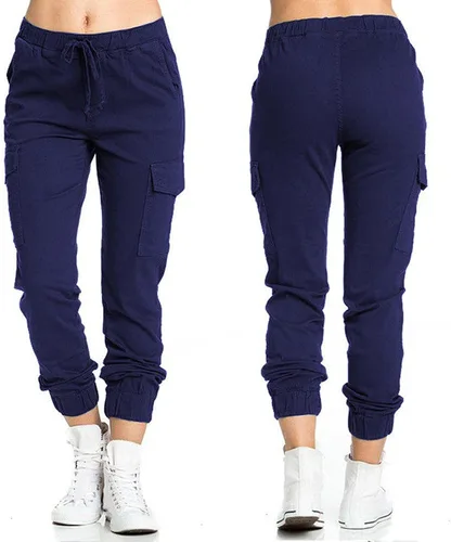 UQRZAU Pantalones de trabajo para mujer, color sólido, casual, cintura elástica, con cordón y bolsillo lateral, pantalones de lápiz casuales