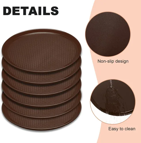 Vista 2 de 6 bandejas redondas de plástico para servir restaurante, bandejas de servicio de alimentos, superficie antideslizante, bandeja para camarero