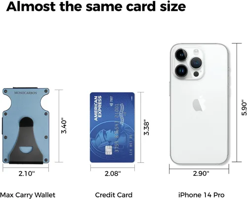 Vista 3 de MONOCARBON Cartera delgada minimalista con bolsillo frontal con bloqueo RFID, clip de dinero para tarjetas de crédito, acero manganeso, Azul