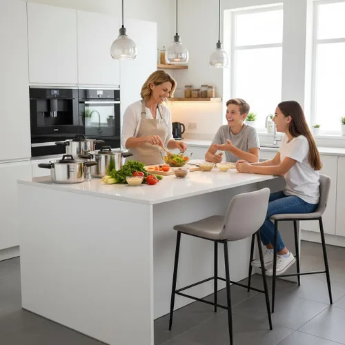 Vista 4 de Juego de utensilios de cocina de acero inoxidable para acampar, sartén con mango desmontable, ollas anidables para mochileros, campamento y cocina