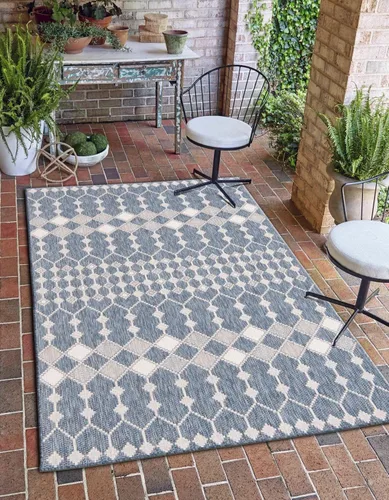 Vista 10 de Unique Loom Outdoor Trellis Collection Alfombra de área - Traliccio (10 pies x 14 pies 1 pulgada Rectangular, Verde/ Marfil)